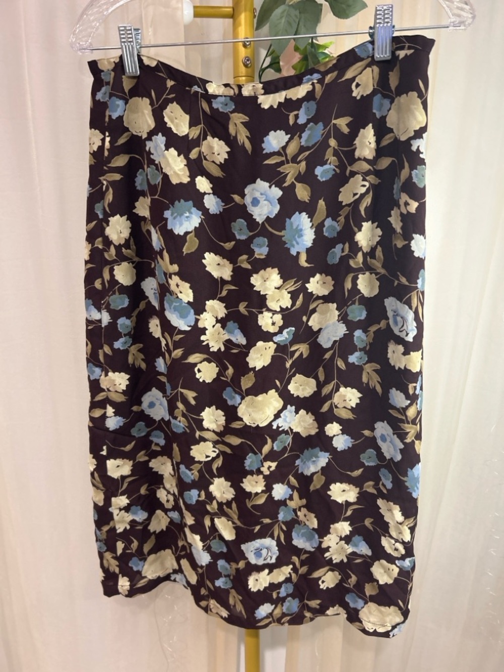Old Navy Floral Midi Skirt Brown Blue Size 12 Vintage Style